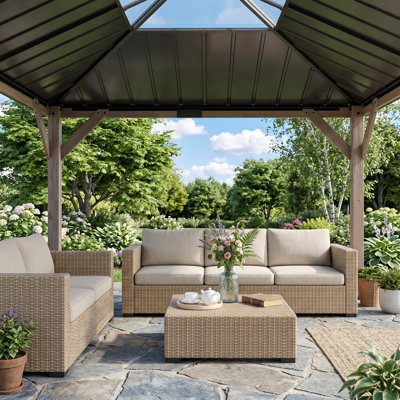 12' x 16' Hardtop Gazebo with Galvanized Steel Roof, Wood Permanent Pavilion Canopy Shelter with Clear Roof Top, UPF50+ Protection, Ceiling Hooks for Lawn, Backyard, Deck, Light Walnut
