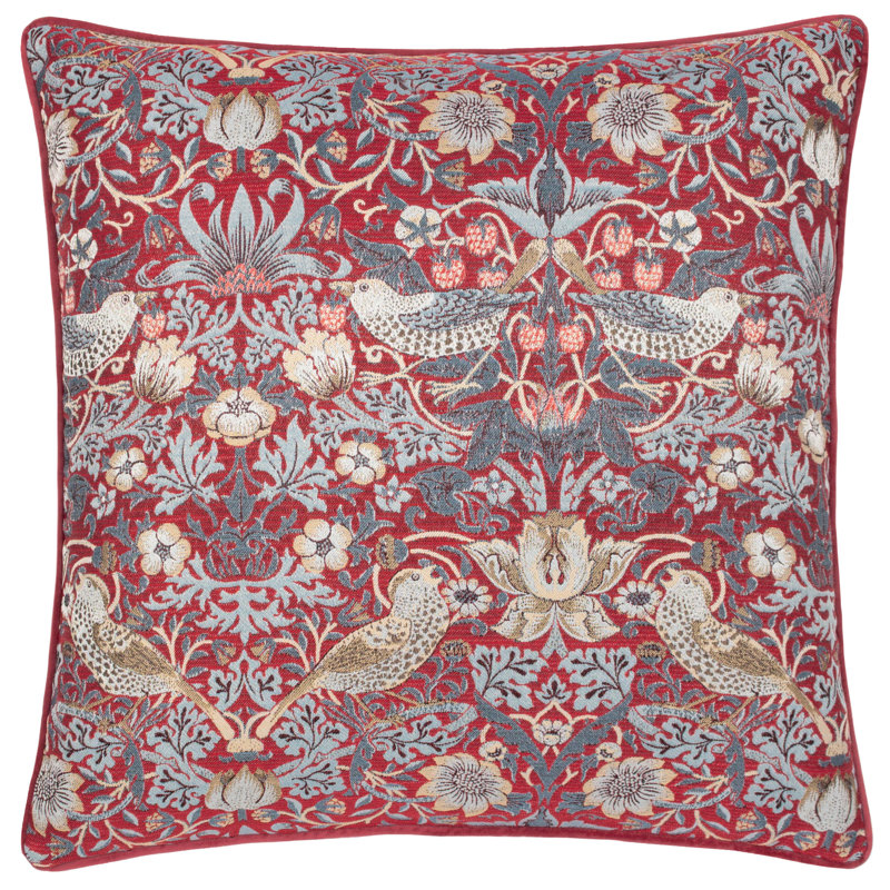 Strawberry Thief Down Blend Floral Square Cushion, Red