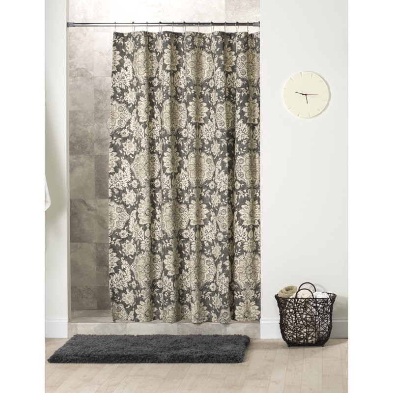 Belmont Harbour Damask Cotton Shower Curtain, Grey/Cream