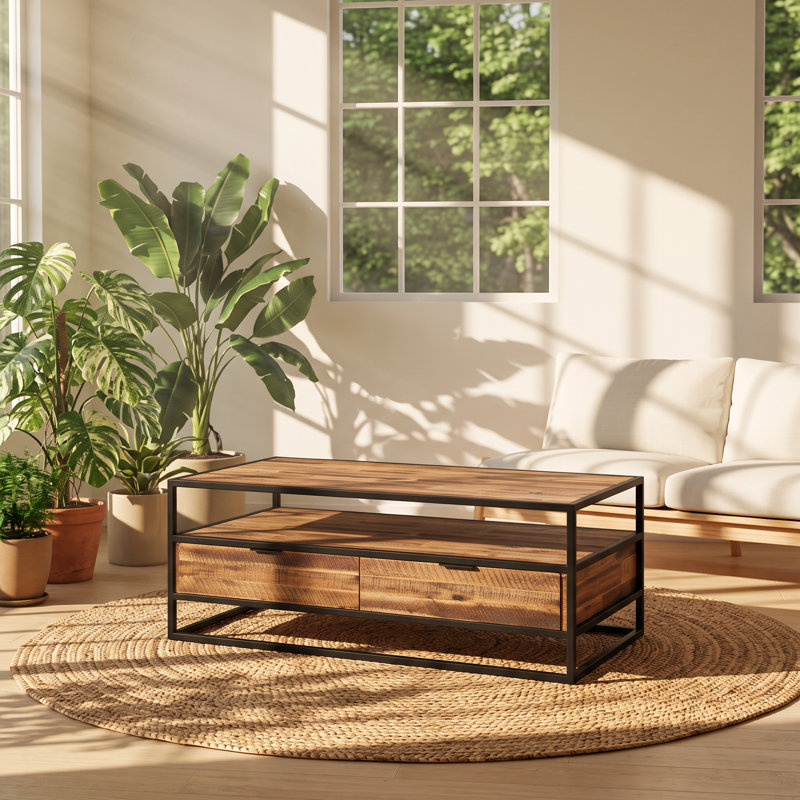 Table basse en bois d'acacia et en métal avec tablette Ulera l 50 po x P 26 po x H 18 po