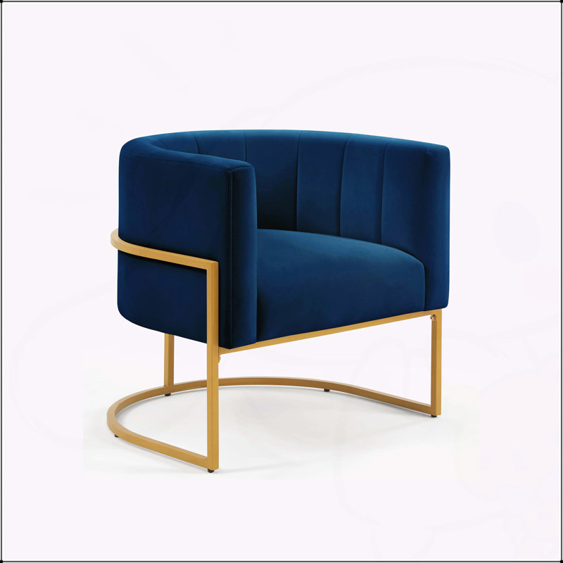 Chaise confortable en velours Mid-Century avec support en métal robuste pour diverses pièces, Marine