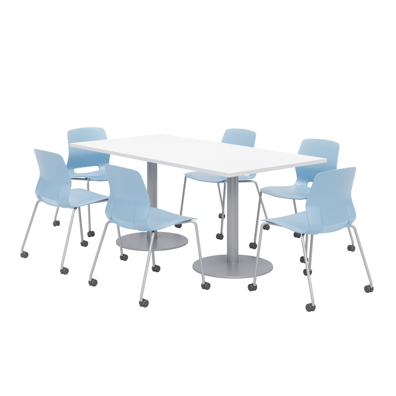 Ensemble de table de salle à manger rectangulaire 72 "et chaise, Blanc de designer, Bleu ciel