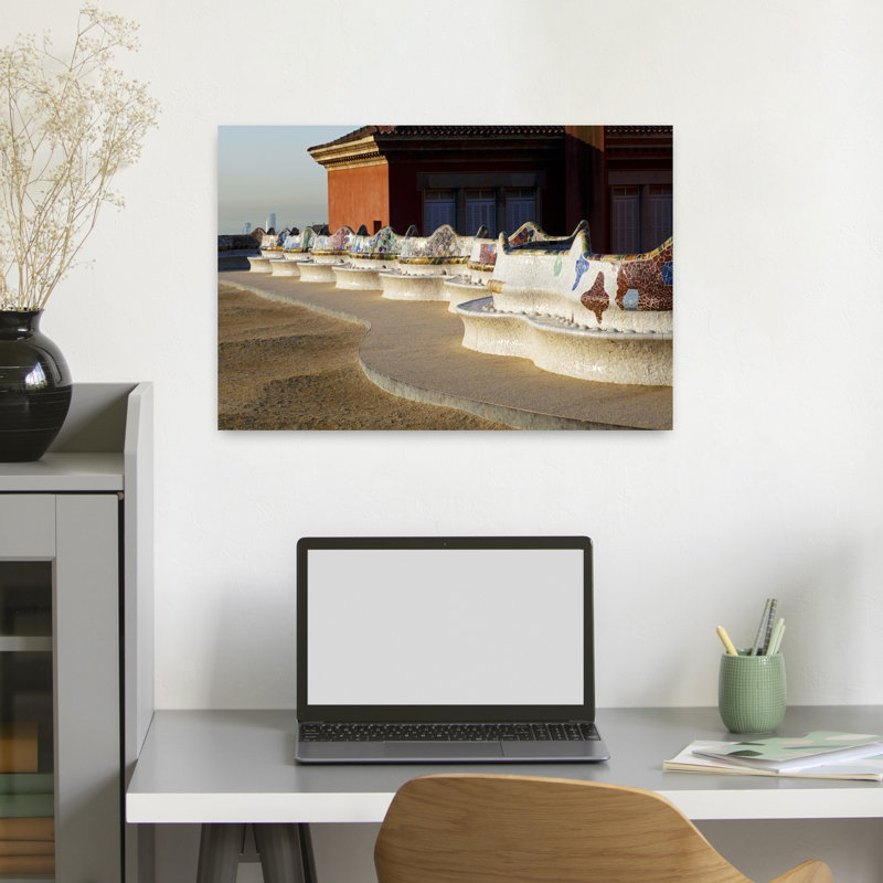 Serpentine Seating Bench Park Guell Barcelona Catalonia Spain by Bob Masters - Wrapped Canvas Print, 40.64 cm H x 60.96 cm W