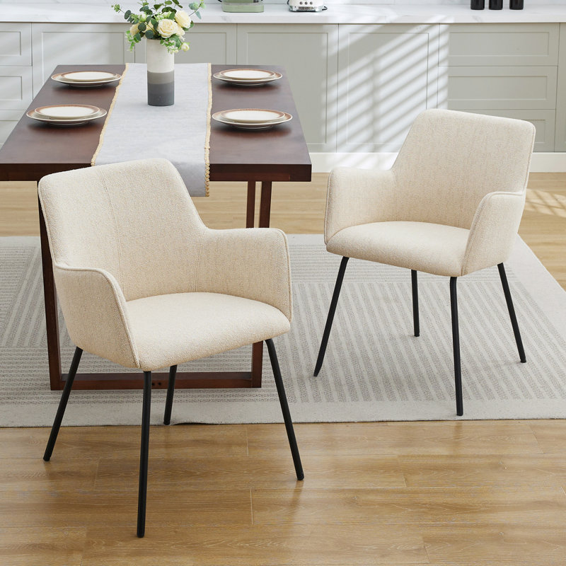 Wylee 18.7" H Upholstered Dining Armchair with Metal Legs, Beige Linen