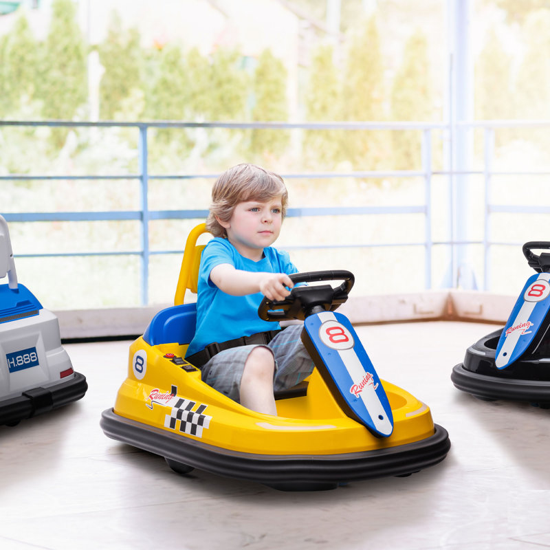 Yellow 6V Electric Ride-On Bumper Car with Music and LED Lights