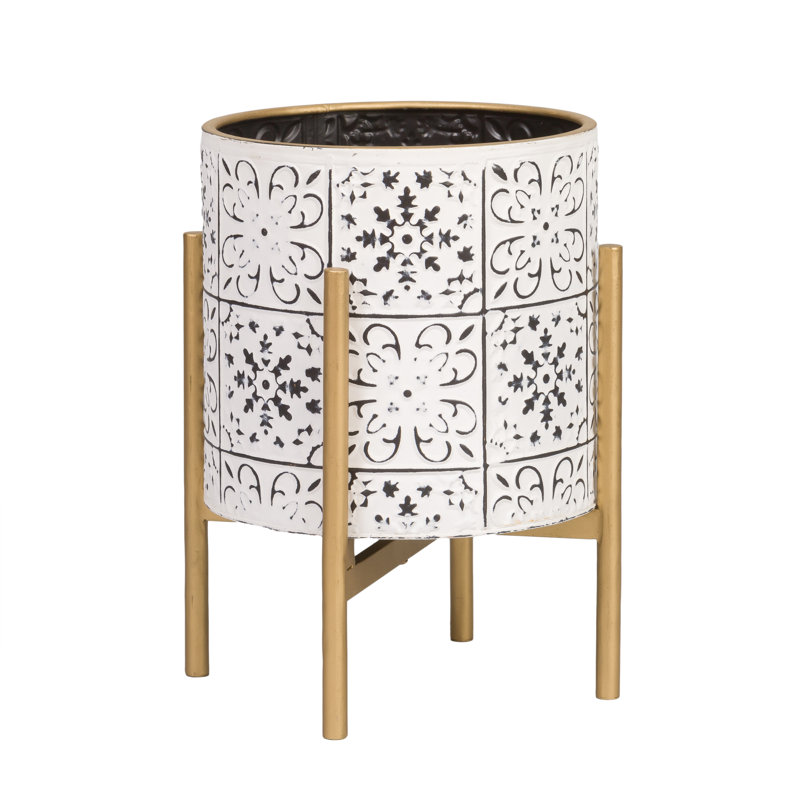 Marsha Mid Century Modern Indoor Metal Pot Planter With 4-Leg Metal Base, 18" H x 13.75" W x 13.75" D