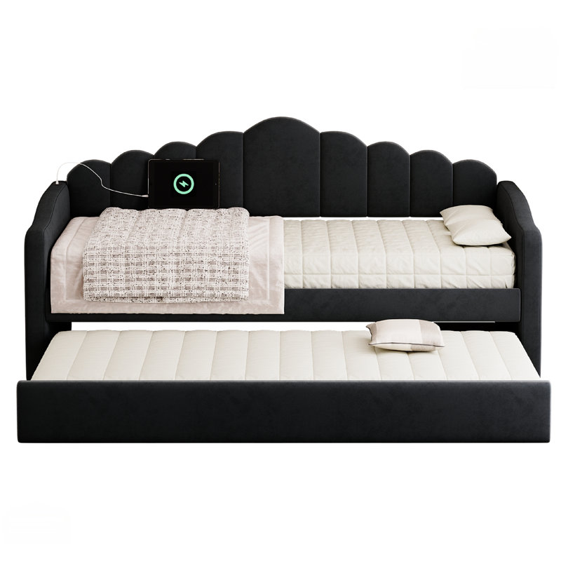 Twin size Upholstered Daybed with Trundle, Black