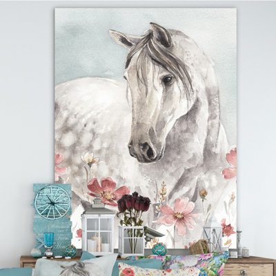 Watercolors Pink Wild Horses II - reproduction d'art sur toile tendue