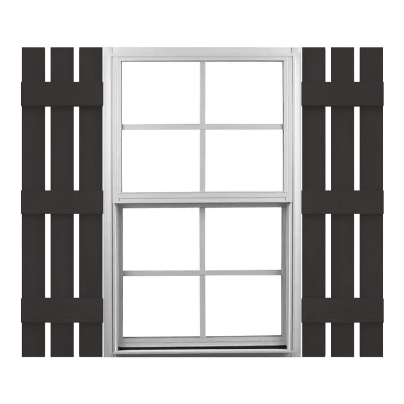 Musket Brown Vinyl Board and Batten Exterior Shutters, 12" x 59"