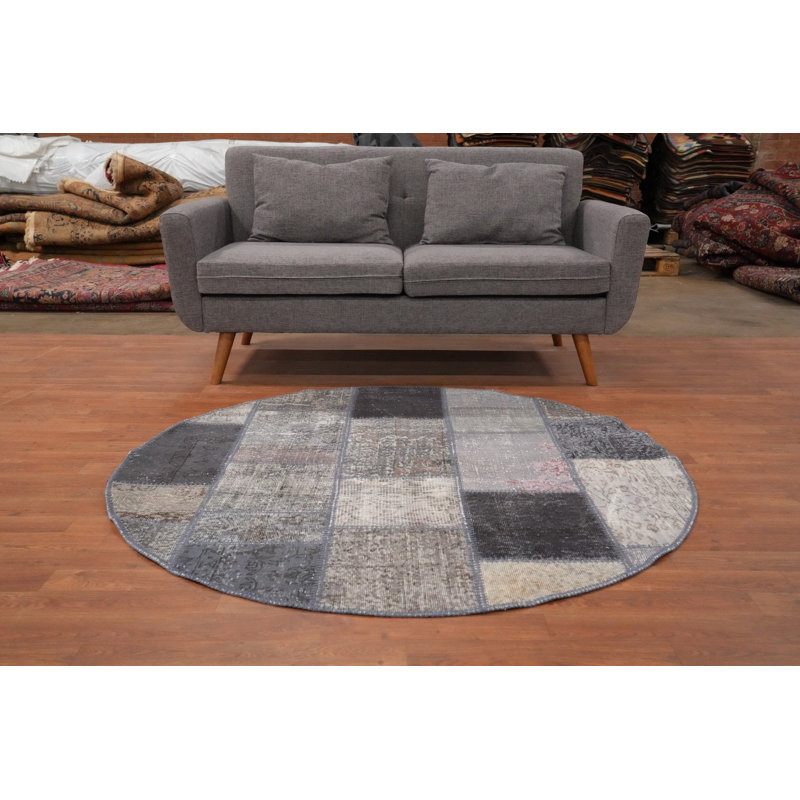Tapis chic en patchwork rond 5 x 5 dans une palette de couleurs subtiles