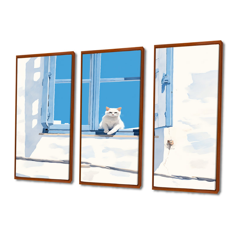 Rosina - Ensemble de décoration murale chat, Cadre flottant brun, H 32 po x l 48 po x P 1 po