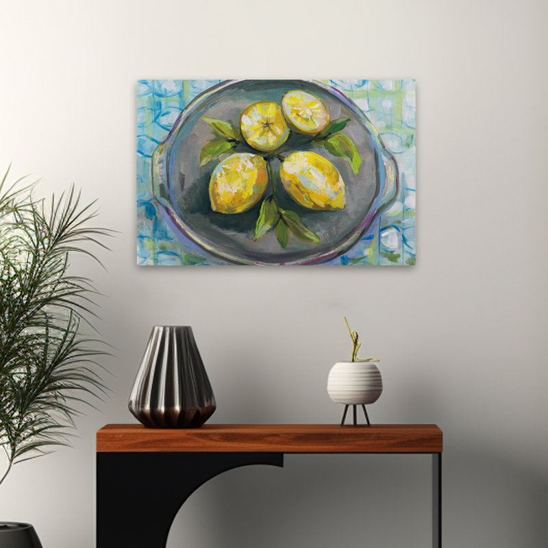 Art turquoise et citrons bleus, H 16 po x l 24 po