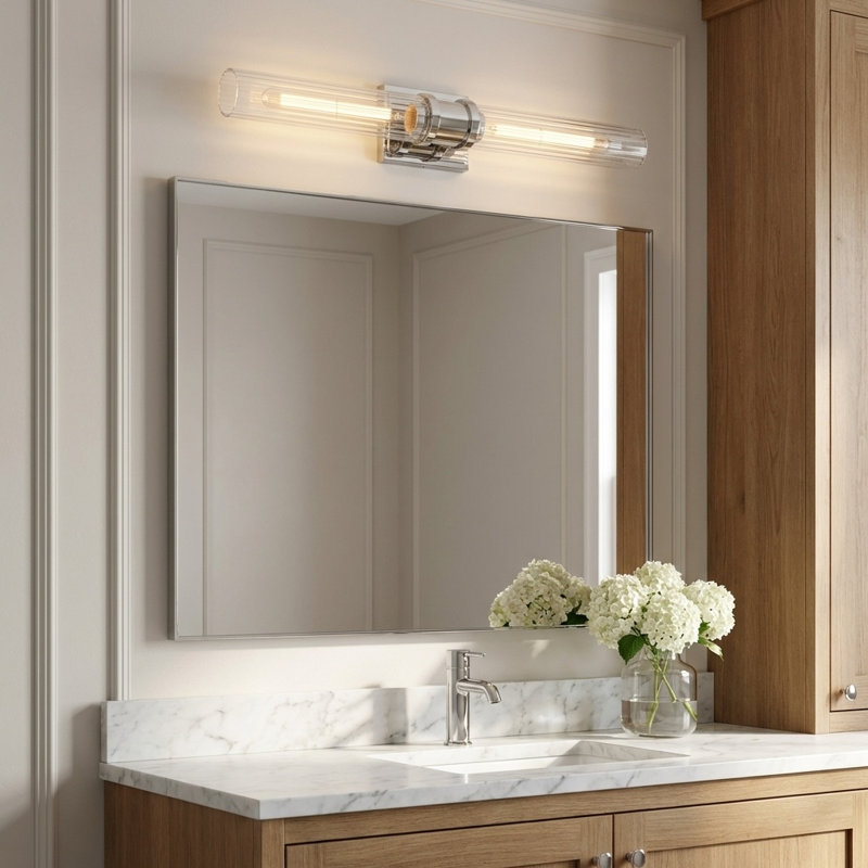 Ensemble de meuble-lavabo à deux lumières Keaton, Transparent cannelé, Chrome chrome, H 30 po x l 5 po x P 3,63 po
