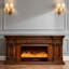 Meuble télé 70 po avec lumière de style européen luxueux, option bicolore blanc / brun, foyer en bois de chêne massif avec fonction de chauffage à flamme simulée-129164457