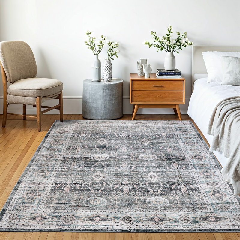 Williston Forge Grey Machine Washable Area Rug – Soft, Durable, Non-Slip, Stain Resistant, Eco-Friendly GRS Certified, Perfect for Bedroom, Living & Dining Rooms