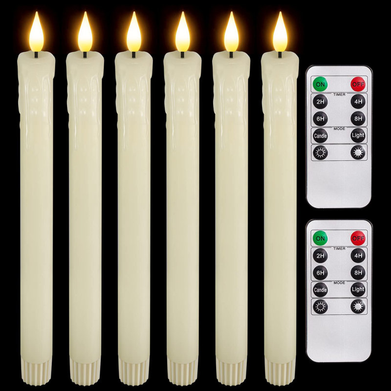 Unscented Flameless Taper Candle, White