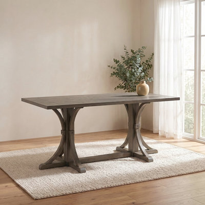 Table de salle à manger rustique en bois massif 60 po pour 6 personnes avec base à tréteaux et finition chêne