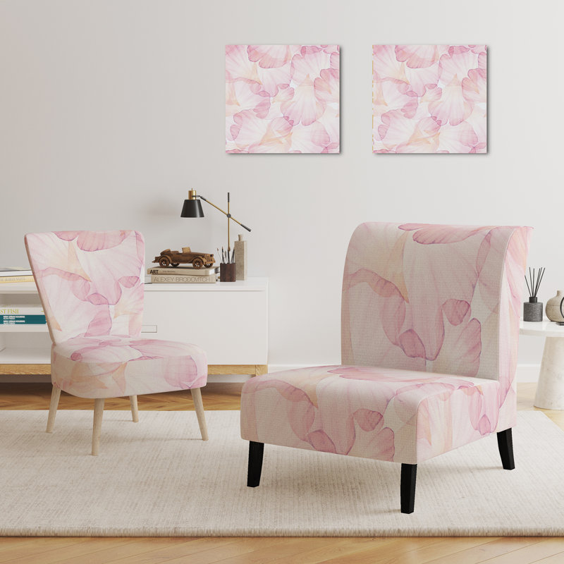 Accent Chair, Beige Floral Pattern Upholstered Decor - Beige Floral Pattern II, White/Light Pink