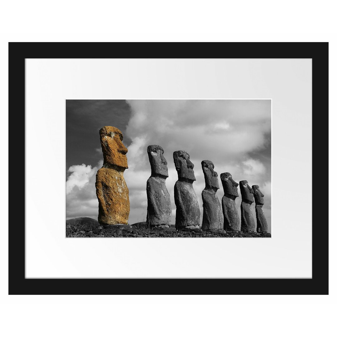 Gerahmtes Poster Schöne Moai Statuen