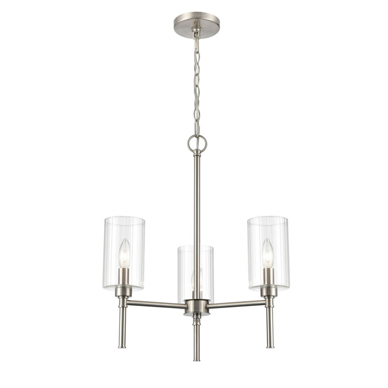 3 - Light Steel Dimmable Chandelier, Brushed Nickel