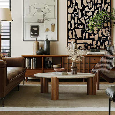 Picture color Stone + Solid Wood Round Coffee Table