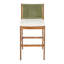 Tabourets de bar d'extérieur en bois d'acacia (ensemble de 2), chaises à hauteur de bar en teck avec coussin crème et dossier en osier vert, tabourets à hauteur de comptoir pour patio, bord de piscine, îlot de cuisine