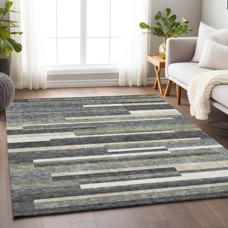Premium Machine Washable Prisco Charcoal Rug, Rectangle 10' x 14'