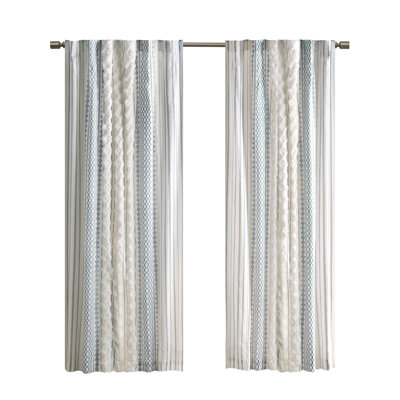 Panneau de rideau en coton 50 x 108 po avec rayures et doublure en chenille