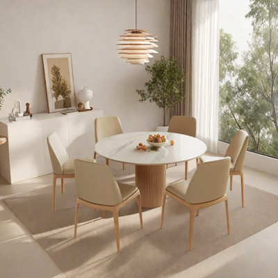 Minimalist round sintered stone dining table set