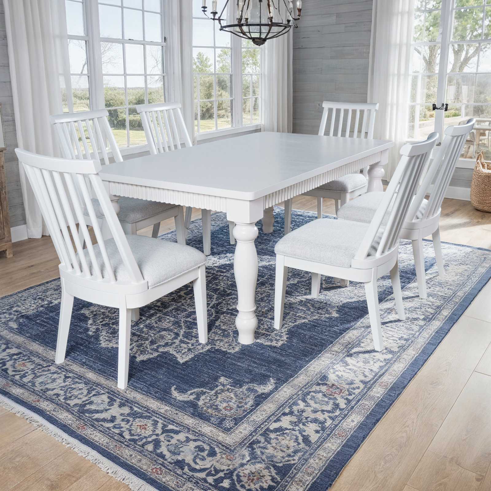 Pearce Dining Table Set with Removable Leaf, 7 Pieces: Table, 6 Chairs, White