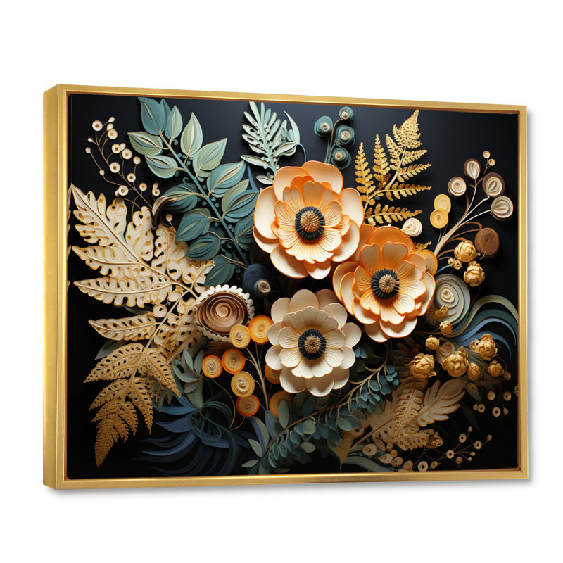 " Ferns Copper Elegance III ", H 34 po x l 44 po x P 1,5 po, Cadre flottant doré