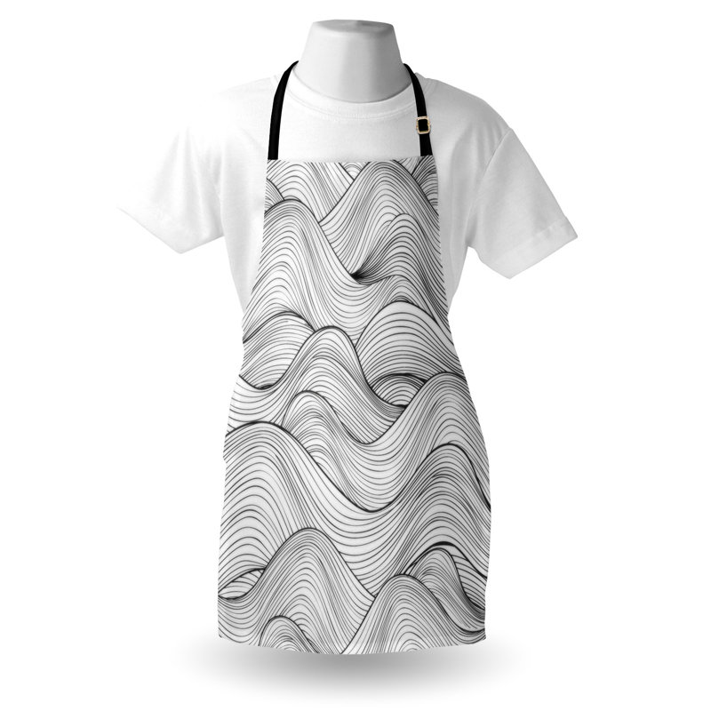 Tablier East Urban Home gris foncé unisexe, vagues géométriques océan, taille adulte, gris anthracite blanc