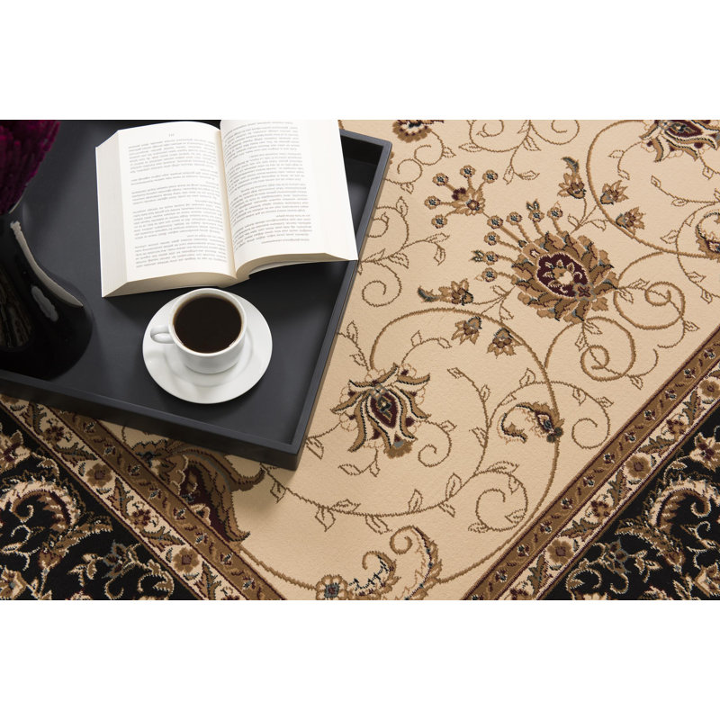 Rug Branch Yasmin 2' x 2' (2'3" x 2') Beige/Black Persian Medallion Indoor Doormat Rug, Traditional, Low Pile, Stain-Resistant Entry Carpet - Front Door, Mudroom, Hallway and Kitchen