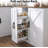 Kitchen Pantry Corner Cabinet With Countertop, Hidden Trash Storage Cabinet & 3-Tier Spice Rack, Farmhouse L-Shaped Sideboard With Doors & Adjustable Shelf For Dining Room, White
