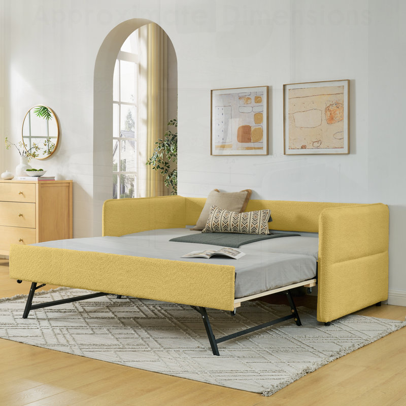 Lit de jour avec couchette escamotable, canapé-lit capitonné en tissu Boucle pour une assise et un sommeil polyvalents et confortables