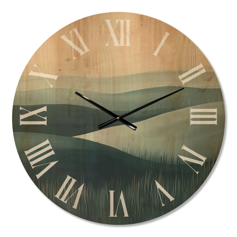 Horloge murale abstraite en bois Misty Blue Hills, Medium
