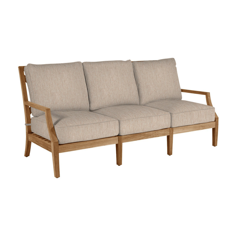 Haley Teak Patio Sofa with Cushions, Canvas Sand, Welt + Standard fill, Natural Teak