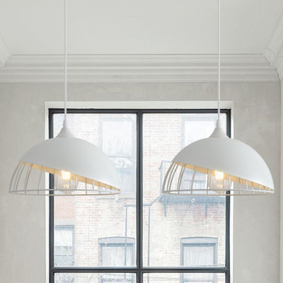 Luminaire suspendu blanc, 2 paquets de 9,4 pouces de style campagnard, luminaires suspendus de cuisine, luminaires suspendus industriels, luminaires suspendus îlot de cuisine pour salon, bar, chambre à coucher, bureau