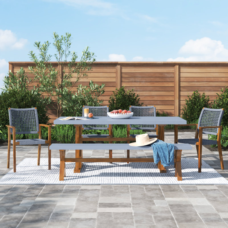 Fleur 7 - Person Wood Patio Dining Set with Rectangular Table