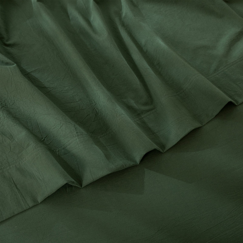 Drap plat 100% coton lavé MooMee, Drap plat grand, Vert forêt