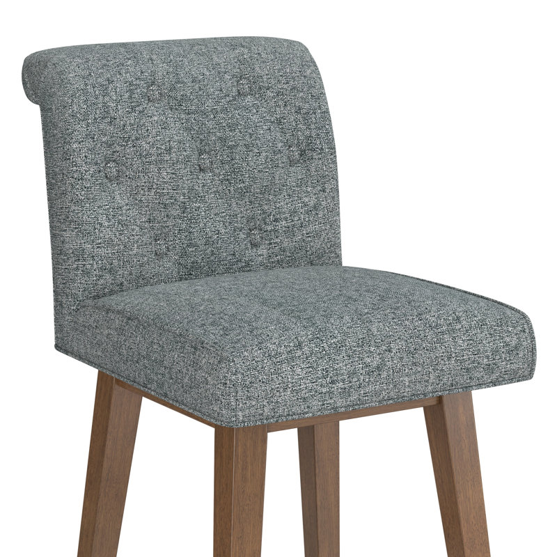 Dorreen Wood And Upholstered Tufted Adjustable Height Swivel Stool, Graphite, Medium Brown