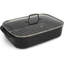 Blu. Plat de cuisson avec couvercle et grille à rôtir, non toxique, céramique antiadhésive, sans PFA / pfoa, convient à toutes les surfaces de cuisson, brosse de nettoyage en bambou