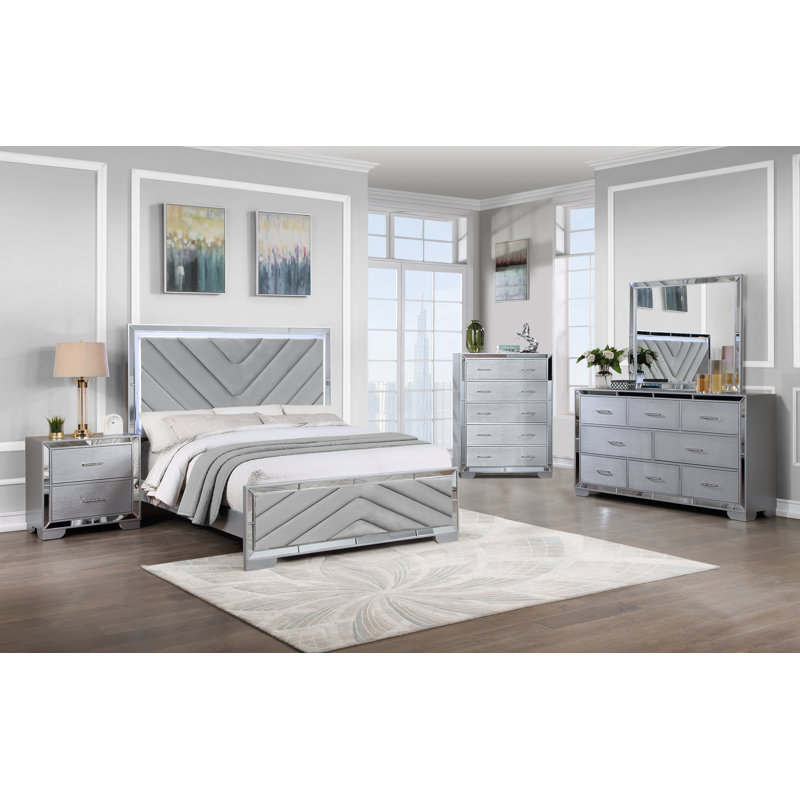 Ensemble de chambre à coucher avec lumières à DEL 5 pièces Sleaford, noir, Noir, Grand