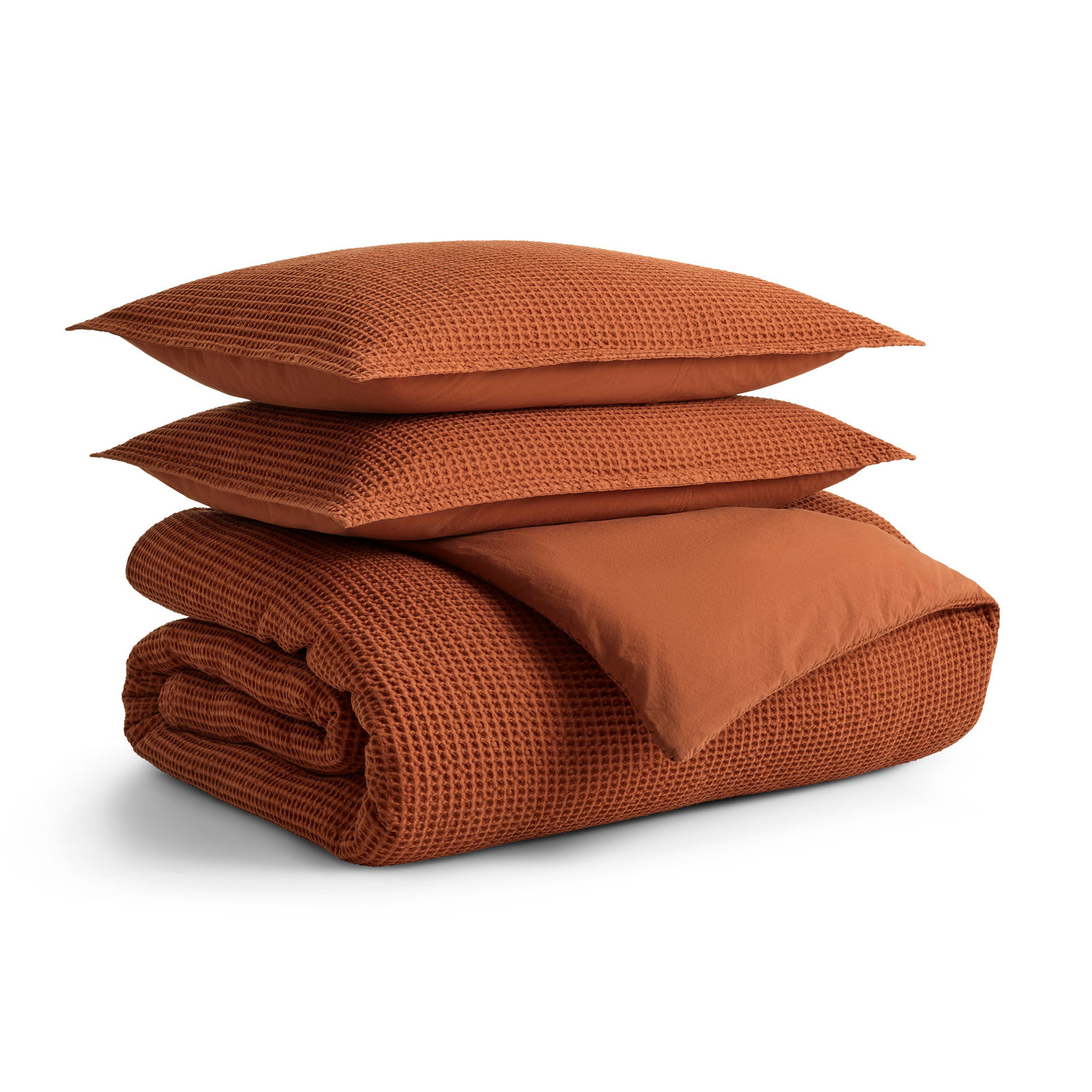 Cascade Cotton Waffle Duvet Cover Set, Tomato, King Duvet Cover + 2 King Shams
