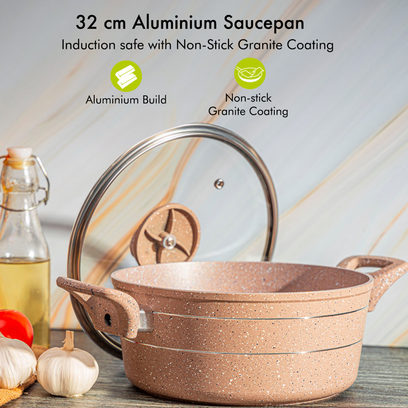 Royalford Casserole Dish with Glass Lid Cooking pot, 30CM, 9 L, Beige