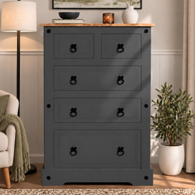 Commode de ferme rustique à 5 tiroirs, commode avec poignées en métal, armoire de chambre à coucher