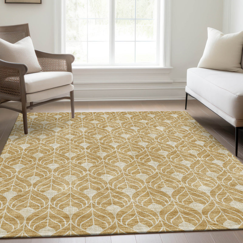 Tapis doré Prisco lavable à la machine de qualité supérieure, Rectangle 5 pi x 7 pi 6 po