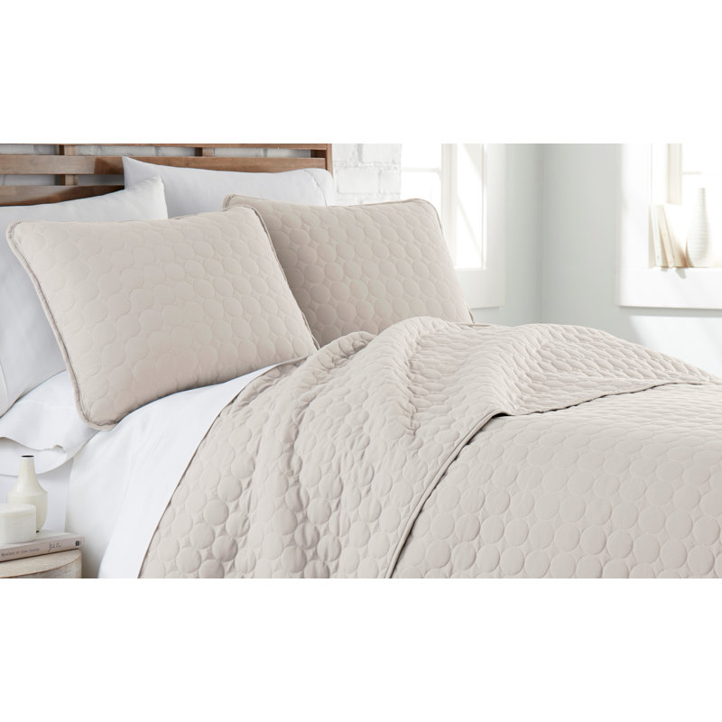 Bone Full Microfiber Quilt Set with Minimalist Circle Design