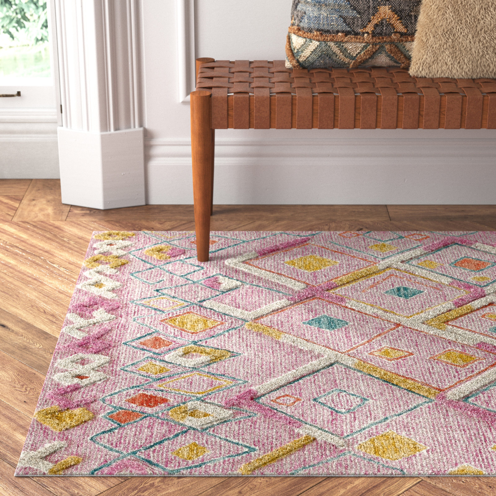 Charlize Pink Hand-Tufted Wool Moroccan Rug, Rectangle 8' x 10'