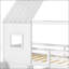 Lit mezzanine simple avec tablettes et escaliers de rangement, lit mezzanine avec toit en forme de maisonnette et fenêtre, conception enfantine et sans sommier, blanc